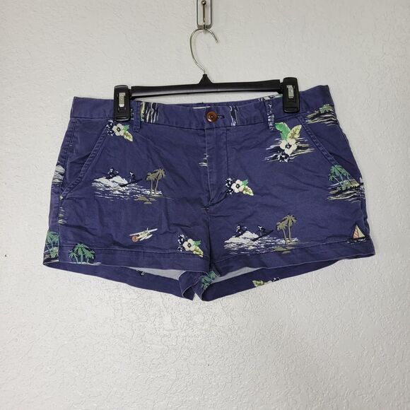 Fossil Navy Blue Tropical Hawaiian Surfer Vacation Flat Front Chino Shorts Sz 10 - Picture 2 of 8